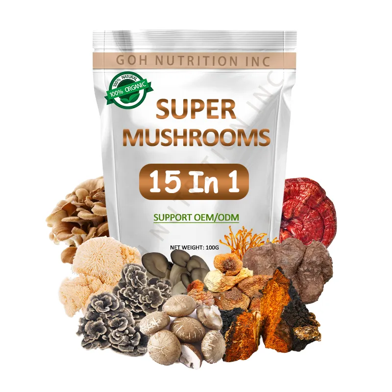 GOH गर्म बेच Superfoods कार्बनिक मिश्रित 15 मशरूम पाउडर 1 में 15 SuperMushroom मिश्रण पाउडर