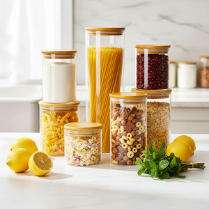 Contenants de stockage alimentaire en verre multi-tailles 250-2000 ml avec couvercles en bambou, ensemble d'organisation de <span class=keywords><strong>cuisine</strong></span> hermétique - Product Image 1