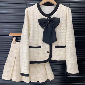 Completo Blazer Tweed corto floreale e minigonna da donna completo Casual 2 pezzi <span class=keywords><strong>con</strong></span> decorazione in <span class=keywords><strong>pizzo</strong></span> a lunghezza corta - Product Image 4