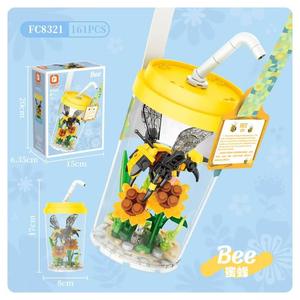 Bloques de Construcción de Plástico ABS Naranja Cuadrados 8320, Insectos, Flores, Mariposas, Abejas, Tazas de Té con Leche, Adornos Educativos para Niños - Product Image 5
