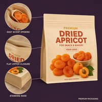 Sacs d'abricots séchés personnalisés imprimés, sachets refermables de qualité alimentaire pour l'emballage des abricots, sacs d'emballage pour les collations et la boulangerie en gros