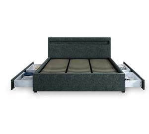 New King Size 4 <strong>Drawer</strong> Storage <strong>Bed</strong> Frame Grey Fabric <strong>Bed</strong> <strong>Base</strong> <strong>with</strong> Led Headboard - Product Image 1