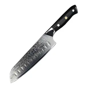 VG 10 japon şam Santoku bıçak 3-Metal mozaik perçin