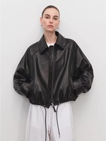 Veste en cuir de mouton véritable pour femme, style européen, printemps-automne, coupe ample, courte, zippée, tendance, vêtement d'extérieur en cuir véritable pour femme