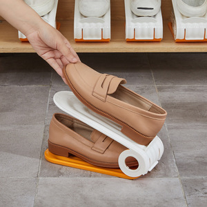 Adjustable Plastic Double Layer <b>Shoe</b> <b>Rack</b> With Storage Organizer For Household Use Orange Grey Standing Type - Product Image 4
