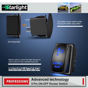 Interrupteur à bascule SPST 5 broches étanche éclairé marche/arrêt 20A 12V avec câbles de raccordement universels - Product Image 5