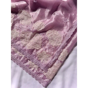 Sari de Seda Pura Oris Lavanda Elite Weaves con Apliques de Diseño, 490g, en Stock para Bodas - Product Image 6