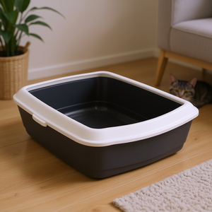 Bandeja Sanitaria para Gatos 37x15x47 cm, Diseño Rectangular Gris Oscuro y Blanco para Uso en Interiores - Product Image 3