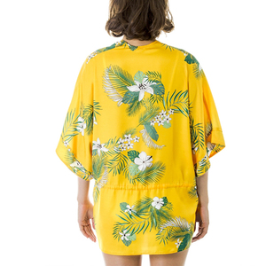 OEM cómodo 100% seda Faus Palm jadeando estilo <span class=keywords><strong>Kimono</strong></span> pijamas de <span class=keywords><strong>manga</strong></span> corta para las mujeres - Product Image 3