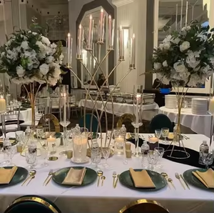 Sang Trọng Đám Cưới Mộc Mạc Trang Trí 49.6 Inch Cao Vàng 7 Cánh Tay Kim Loại Chủ Sở Hữu Nến Vòng Bệ Bảy Đầu Nến Đứng - Product Image 3