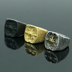 Hot Punk grain anchor cameo rings for men gold silver plated stainless steel eight pointed star relief finger rings