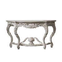 Table de console d'entrée sculptée en bois massif de couleur blanche antique au design de luxe pour villa