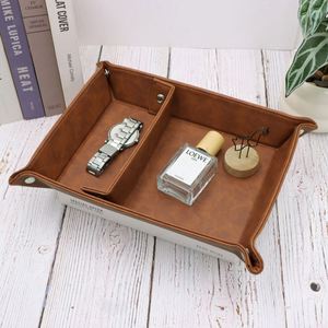 Plateau de rangement multifonction moderne en cuir PU, plateau de service, organiseur pour montres, téléphones, clés, lunettes de soleil et petits accessoires - Product Image 4