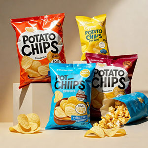 Sacs en aluminium refermables à glissière, résistants à l'humidité, imprimés en gravure avec logo personnalisé, pour les chips de banane plantain, emballage de supermarché - Product Image 1