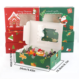 Boîte à cupcakes de Noël personnalisée avec fenêtre, emballage en papier pour desserts, muffins, beignets, tartes aux œufs, boîte cadeau de boulangerie avec couvercle transparent, vente en gros - Product Image 2