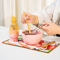 Fouet à matcha en bambou fait main avec logo personnalisé rose, style mignon, brosse à thé, ensembles d'outils pour la préparation du matcha