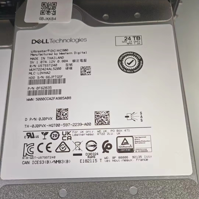 J0PVX Ultrastar HC580 3.5 24TB 7.2K 12GBPS SAS Hard Drive - J0PVX WUH722424AL5200