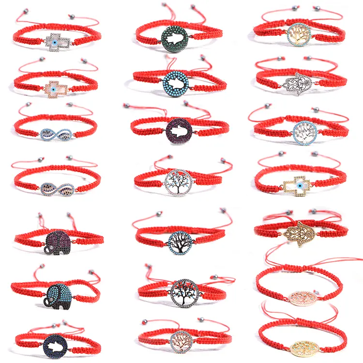 CC Fashion handmade woven couples bracelet lucky red string Elephant Hamsa OM charm braided macrame bracelet bulk
