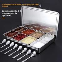 Boîte de rangement multi-compartiments intégrée en acier inoxydable pour ingrédients de cuisine et poudre de glace, design à grille DX-046