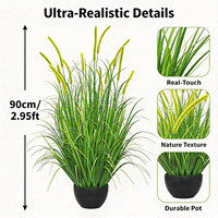 Herbe de renard artificielle verte naturelle ondulante de 90 cm, plante ornementale artificielle en pot pour la décoration de chambre, étagère ou table d'appoint