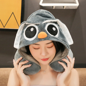 <strong>Super</strong> Soft Pink Pnicorn Cartoon U-Shaped Travel Pillow Custom Plush Hooded Kids Neck Pillow with PP Cotton Filling - Product Image 4