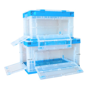 Transparent Stackable <b>Storage</b> <b>Box</b> Multi-functional <b>Folding</b> Organizer Bin with Wheels and Double Side Doors - Product Image 3