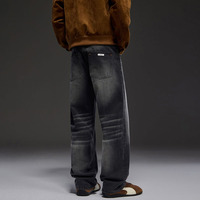 Celana Jeans Pria Model Longgar Potongan Lurus Gaya Musim Gugur-Dingin Terbaru, Trendi, Kasual Amerika, Bahan Tebal, Warna Hitam Abu-abu Dicuci