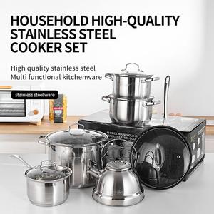 Ensemble de casseroles classiques pour la maison, 12 pièces, fond épais en acier inoxydable, universel pour les cuisinières à induction et à gaz, couvercle en verre, compatible lave-vaisselle - Product Image 2