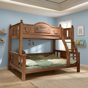 Cama de pared de madera maciza de caoba, cama de plataforma tamaño matrimonial, litera moderna de caoba - Product Image 3