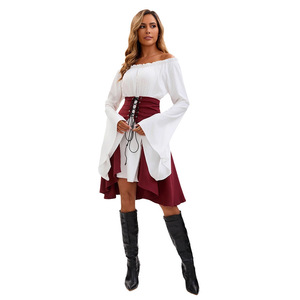Halloween Adult Women <b>Pirate</b> Shirt Polyester Long Sleeve Waist Tie <b>Top</b> Fancy Dress Costume European Medieval Renaissance Style - Product Image 2