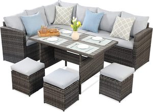Ensemble <span class=keywords><strong>de</strong></span> meubles <span class=keywords><strong>de</strong></span> Patio extérieur, canapé sectionnel <span class=keywords><strong>de</strong></span> salle à manger d'extérieur <span class=keywords><strong>de</strong></span> 7 pièces <span class=keywords><strong>avec</strong></span> Table à manger et <span class=keywords><strong>chaise</strong></span>, Conversation en osier par tous les temps - Product Image 2
