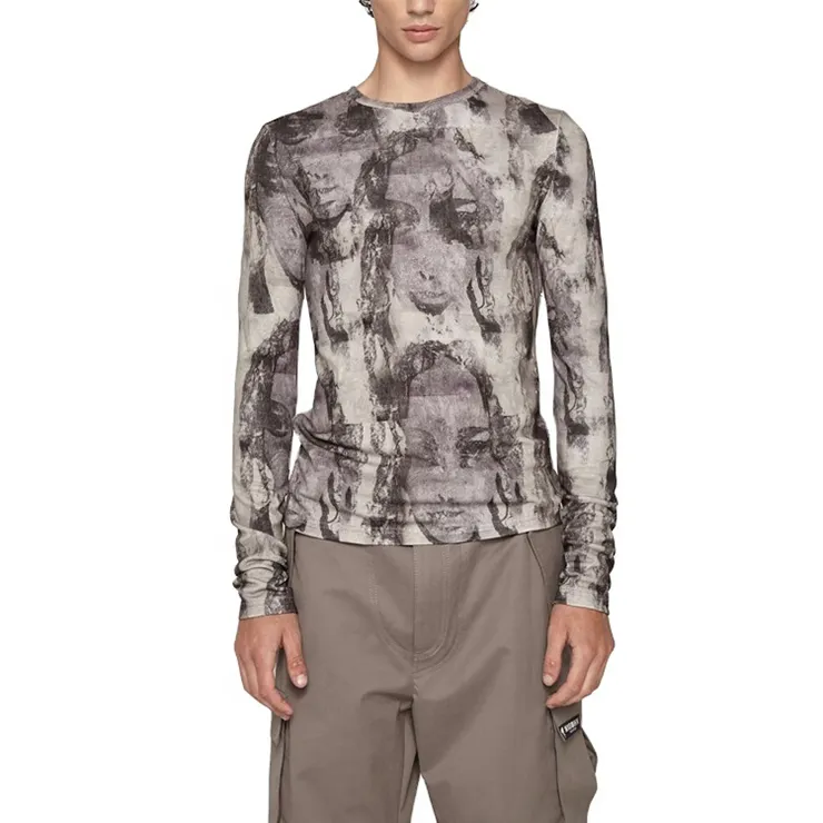 Camiseta de manga larga de poliéster para hombre, prenda de vestir, con impresión gráfica personalizada, de peso ligero