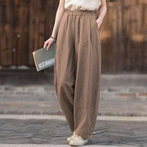 Cotton Linen Casual Pants Women's Wide Leg Loose Fit Beige Summer Pants Long Comfortable Lightweight Trousers - Product Image 5