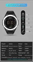 SANDA Jam Tangan Digital Pria, Jam Tangan LED Termometer Lingkungan Tahan Air untuk Lelaki