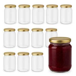 Barattoli di vetro con coperchi ermetici dorati da 500 ml, ideali per conserve, marmellate e miele - Product Image 6