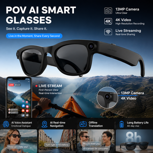 WK106 AI Smart <b>Glasses</b> 13MP 4K <b>Camera</b> 32GBram Real-time Translation POV Livestream Navigation Call Recording Sunglasses 13MP Cam - Product Image 1
