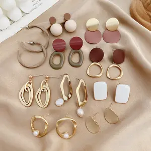 Kaimei Modeschmuck Zubehör für Frauen Neue runde Gold Metall Perle Kristall Ohrringe Lange Aussage Luxus Tropfen Ohrring