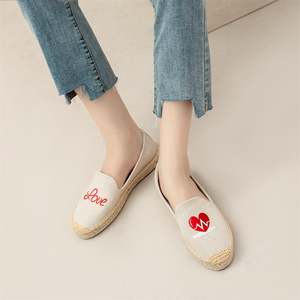 <span class=keywords><strong>Alpargatas</strong></span> de lona beige para <span class=keywords><strong>mujer</strong></span> con bordado de corazón, suela de yute transpirable, zapatos románticos, planos y casuales sin cordones. - Product Image 2