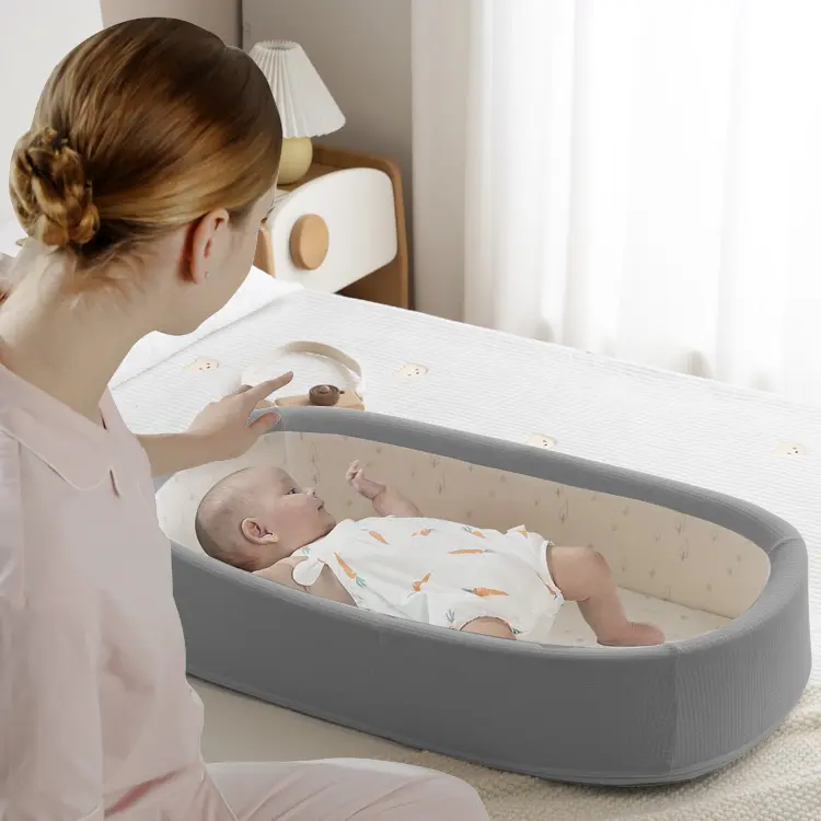 BATTILO HOME Baby Infant Floor Seats & Loungers Newborn Baby Nest Cot Portable Cribs Travel Cradle Cushion Baby Bassinet Bumper Plum 