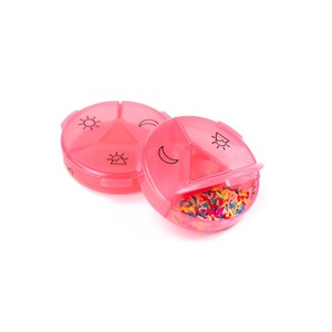 Boîte à pilules ronde en plastique rose avec couvercles et motif soleil et lune pour le rangement des médicaments - Product Image 6