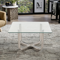 Table basse minimaliste moderne en verre, cadre en acier inoxydable, couleur crème, meubles de maison pour petit appartement, design de luxe et léger