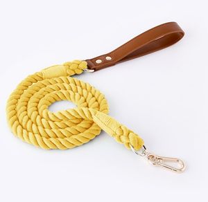 Correas y collares mixtos de cuero de vaca y Cuerda de algodón de lujo para mascotas, arnés para caminar para perros de estilo sólido - Product Image 5