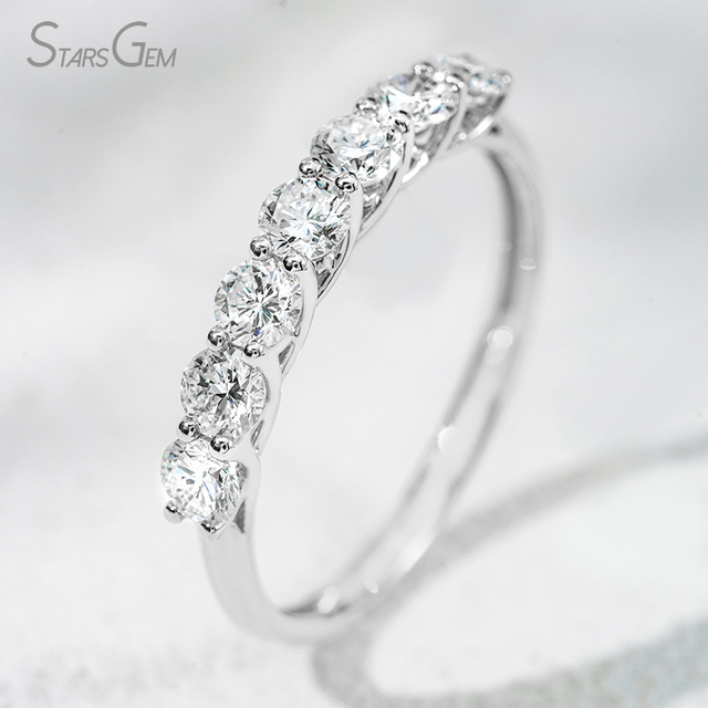 Starsgem White 10K Solid Gold 7pcs Round Lab Grown Diamond Wedding Band Trendy Unisex Ring