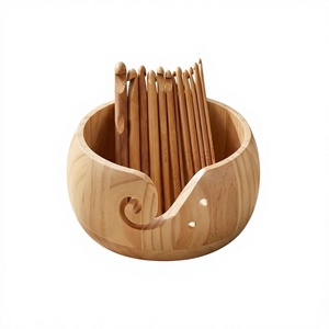 AZ ENTERPRISES Wooden Yarn Bowl Round Hand Carved Spiral Design Natural Finish Portable 15cm Needlework Accessory - Product Image 3