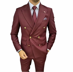 Neues Design Burgunder Herren anzüge Zweireiher Formale Business Slim Fit <span class=keywords><strong>2</strong></span>-teiliges Set Prom Party Bräutigam Hochzeits anzug für Männer - Product Image 3
