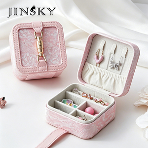 JINSKY Modern Luxury Jacquard Embroidery Rectangle High Grade Earring Ring Organizer Elegant Trinket Storage Case Wholesale - Product Image 5
