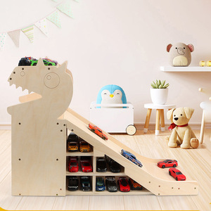 Étagère de rangement pour voitures jouets dinosaures en bois, 4 niveaux avec piste de glisse pour l'organisation de la chambre des enfants - Product Image 2