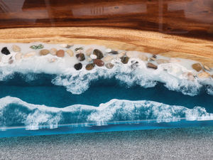Table basse en résine océan, Art créatif, mobilier de salle à manger moderne, mobilier de maison, bois d'acacia <span class=keywords><strong>massif</strong></span>, <span class=keywords><strong>noyer</strong></span> <span class=keywords><strong>massif</strong></span> - Product Image 2