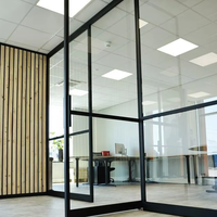 Cloison de bureau moderne en acier, double vitrage, cadre noir, cloison acoustique avec porte