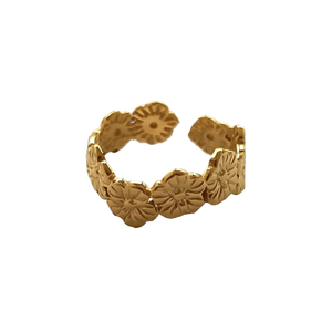 Fashion <b>Rings</b> 316L Stainless Steel PVD Gold Plating Sustainable Resistant Floral Design Adjustable Band - Product Image 2